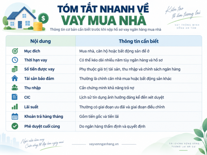 Tóm tắt Vay mua nhà: Điều kiện, lãi suất, hồ sơ và cách tính trả góp